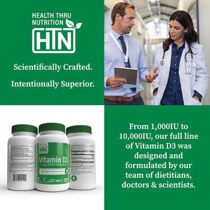 Health Thru Nutrition Vitamin D3 5000IU | 360 Mini Softgels in Organic EVOO | 3rd-Party Tested, Non-GMO USP