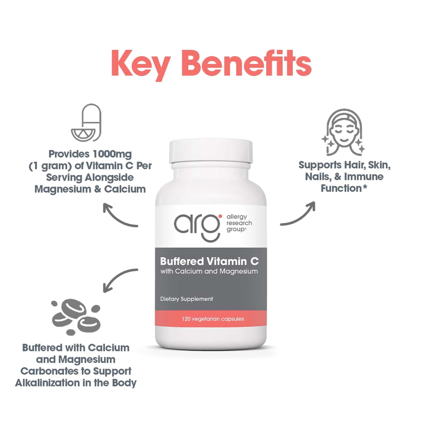 Allergy Research Group Buffered Vitamin C - 120 Capsules | Calcium Magnesium Complex | Immune Support