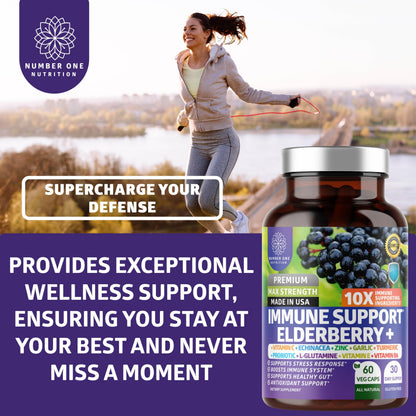 Premium 10-in-1 Immune Support Supplement with Elderberry & Probiotics – 60 Veg Caps