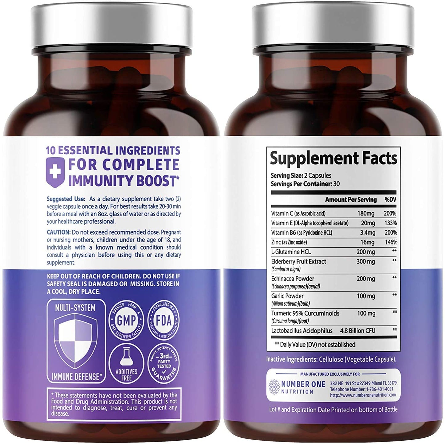 Premium 10-in-1 Immune Support Supplement with Elderberry & Probiotics – 60 Veg Caps