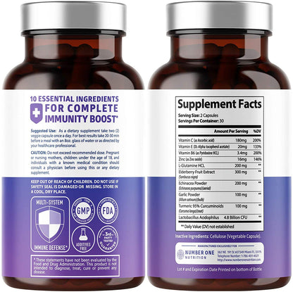 Premium 10-in-1 Immune Support Supplement with Elderberry & Probiotics – 60 Veg Caps