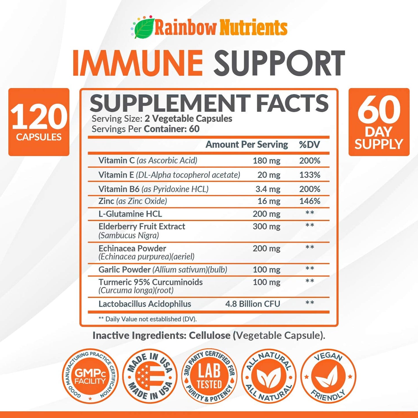 10-in-1 Immune Support (No Fillers) | Vitamin C, Zinc & Probiotics | 60-Day Supply
