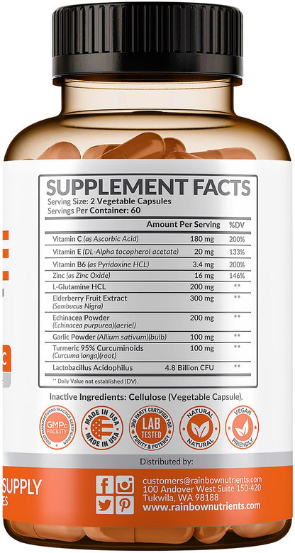 10-in-1 Immune Support (No Fillers) | Vitamin C, Zinc & Probiotics | 60-Day Supply