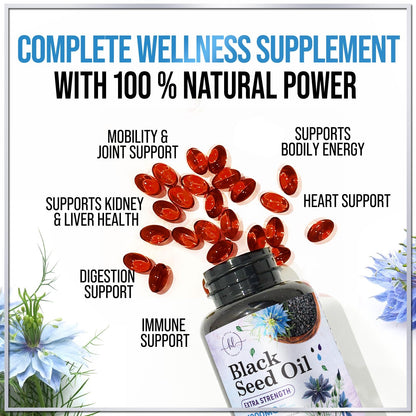 Black Seed Oil Softgels 1000mg - Premium Nigella Sativa Blackseed, Immune Support & Skin Health