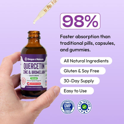 Quercetin Liquid Drops with Bromelain & Zinc – Immune Support (2 oz)