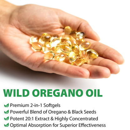 Oil of Oregano with Black Seed Oil Softgels 120 Count – Immune Support & Antioxidant Power | Non-GMO