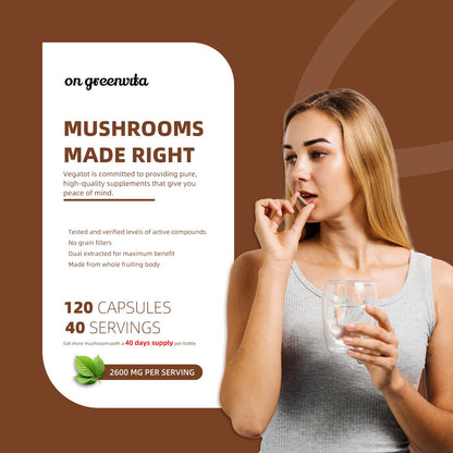 Mushroom Complex 2600mg - 120 Capsules | 10-Mushroom Blend (Reishi, Lions Mane, Cordyceps)