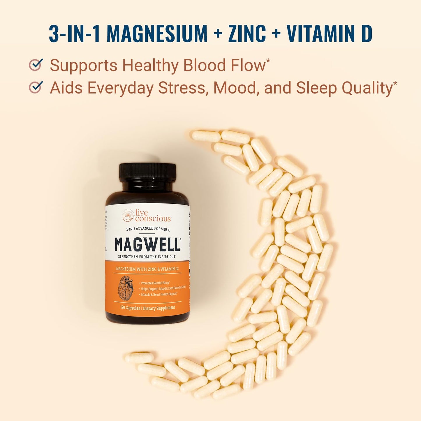 Live Conscious Magwell Magnesium Zinc & Vitamin D3 - 120 Caps
