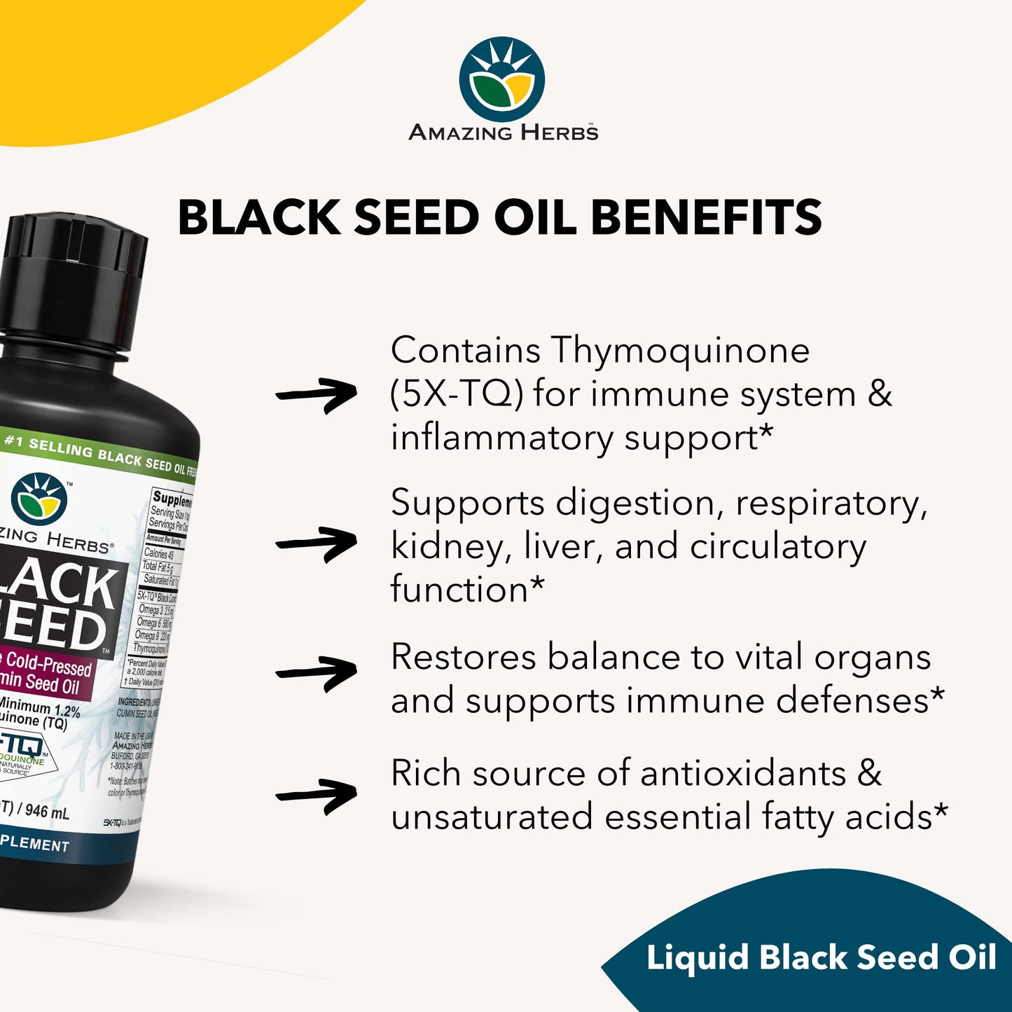 Amazing Herbs Premium Black Seed Oil – Cold-Pressed Nigella Sativa, 32 oz (Pack of 2)