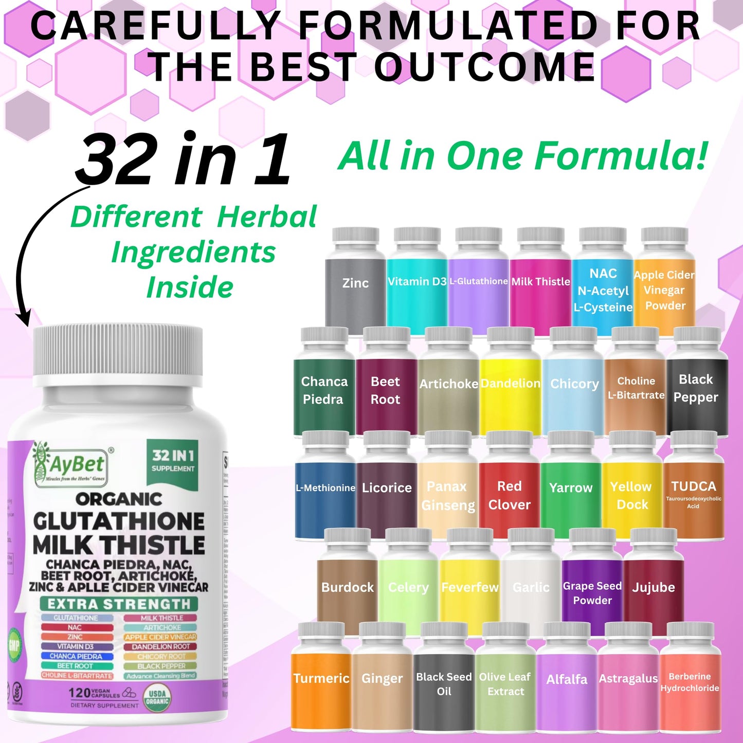 Glutathione NAC Milk Thistle Supplement | Liver Health Support | 32-in-1 Herbal Antioxidant Formula | Halal Vegan Organic Daily Wellness