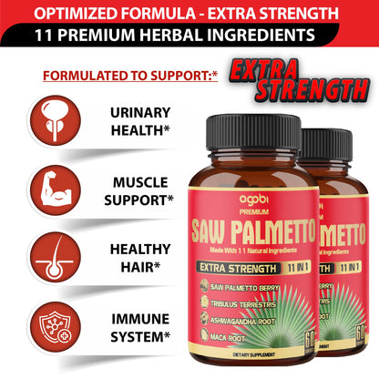 Saw Palmetto Capsules 5300 mg – 11in1 with Ashwagandha, Turmeric, Tribulus, Maca | 2 Packs (4 Months) Prostate, Skin & Immune Support