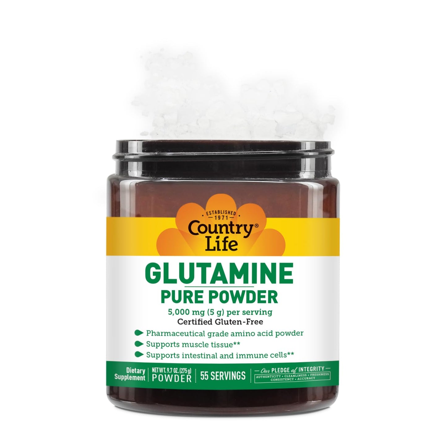 Country Life Glutamine Pure Powder 5000mg – 55 Servings | Gluten-Free Certified GFCO