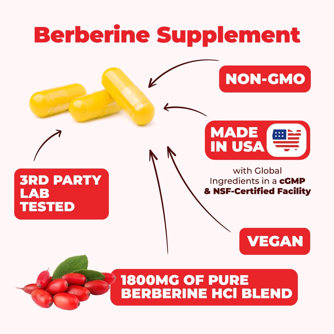 Vimerson Health Berberine 1800mg – Immune, Cardiovascular & Gut Support | Vegan & Non-GMO