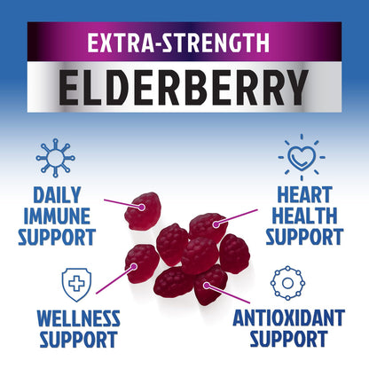Immune Support Gummies - Sambucus Elderberry with Zinc & Vitamin C | Vegan Immune Support for Adults & Kids | 60 Gummies