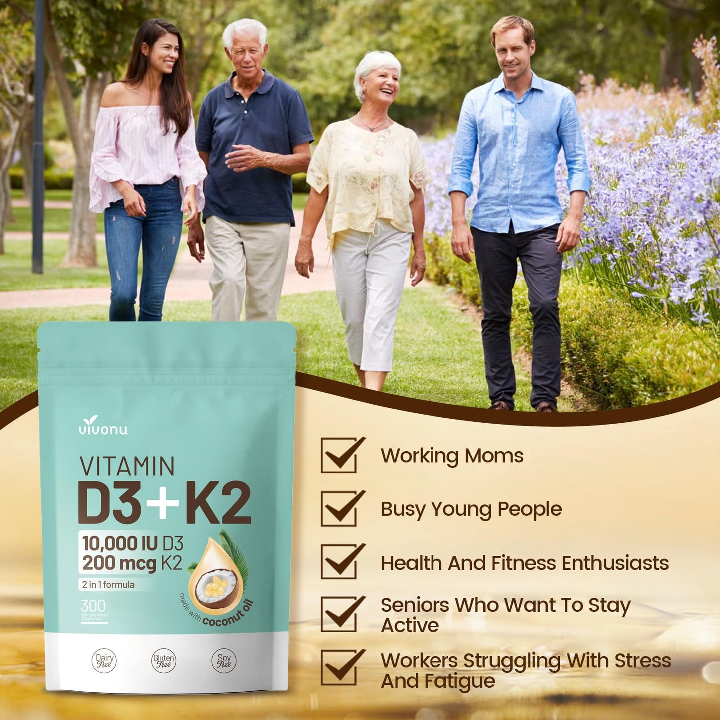 Vitamin D3 + K2 10000 IU with MK-7 (300 mcg) Coconut Oil Softgels
