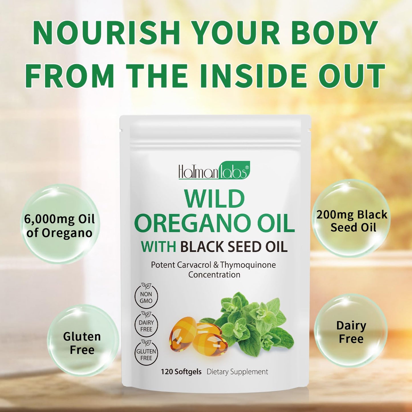 Oil of Oregano Softgels with Black Seed Oil – Immune Support, 120 Softgels
