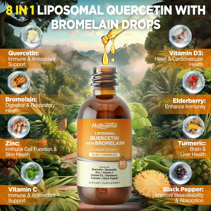 Liposomal Quercetin with Bromelain Liquid Drops – 8-in-1 Organic Immune Support (2 oz)