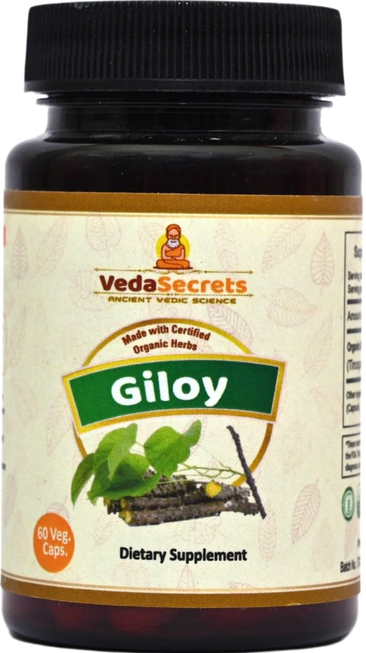 VedaSecrets Giloy Dietary Supplement - Tinospora Cordifolia, Organic Giloy Powder, 60 Vegetarian Capsules
