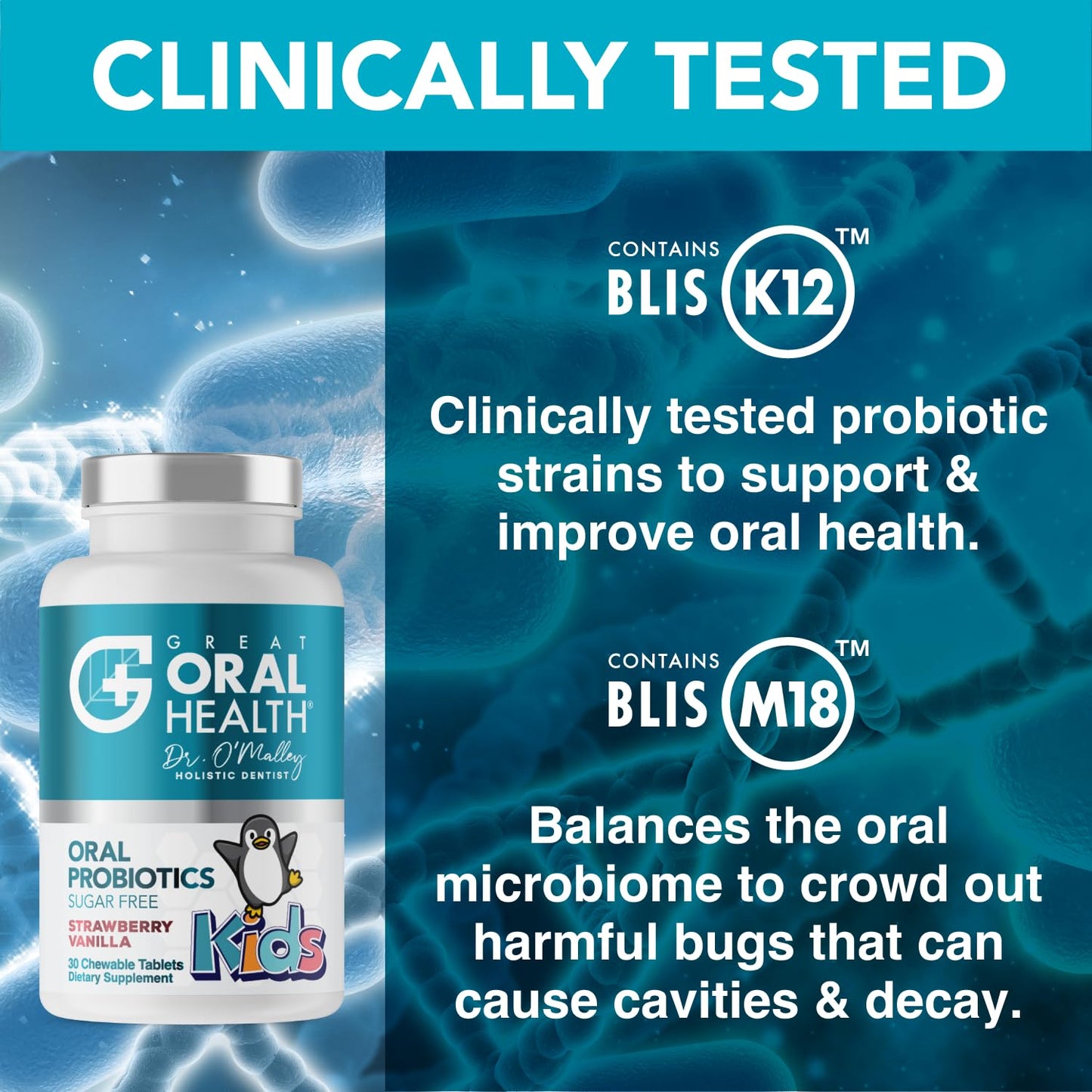 Oral Probiotics for Kids – BLIS K12 M18 Dental Probiotics for Teeth & Gums | 30 Strawberry Vanilla Chewables