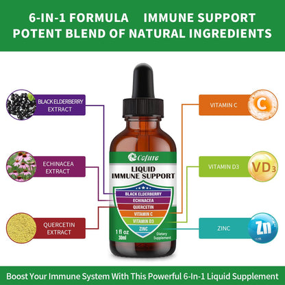 Zinc Quercetin Vitamin C D3 Liquid Immune Support with Organic Echinacea & Elderberry – 1 Fl Oz
