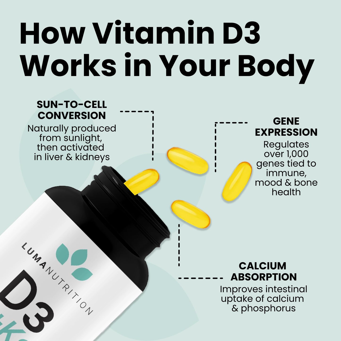 Luma Nutrition D3 + K2 10000 IU – Bone & Heart Health (60 Softgels)