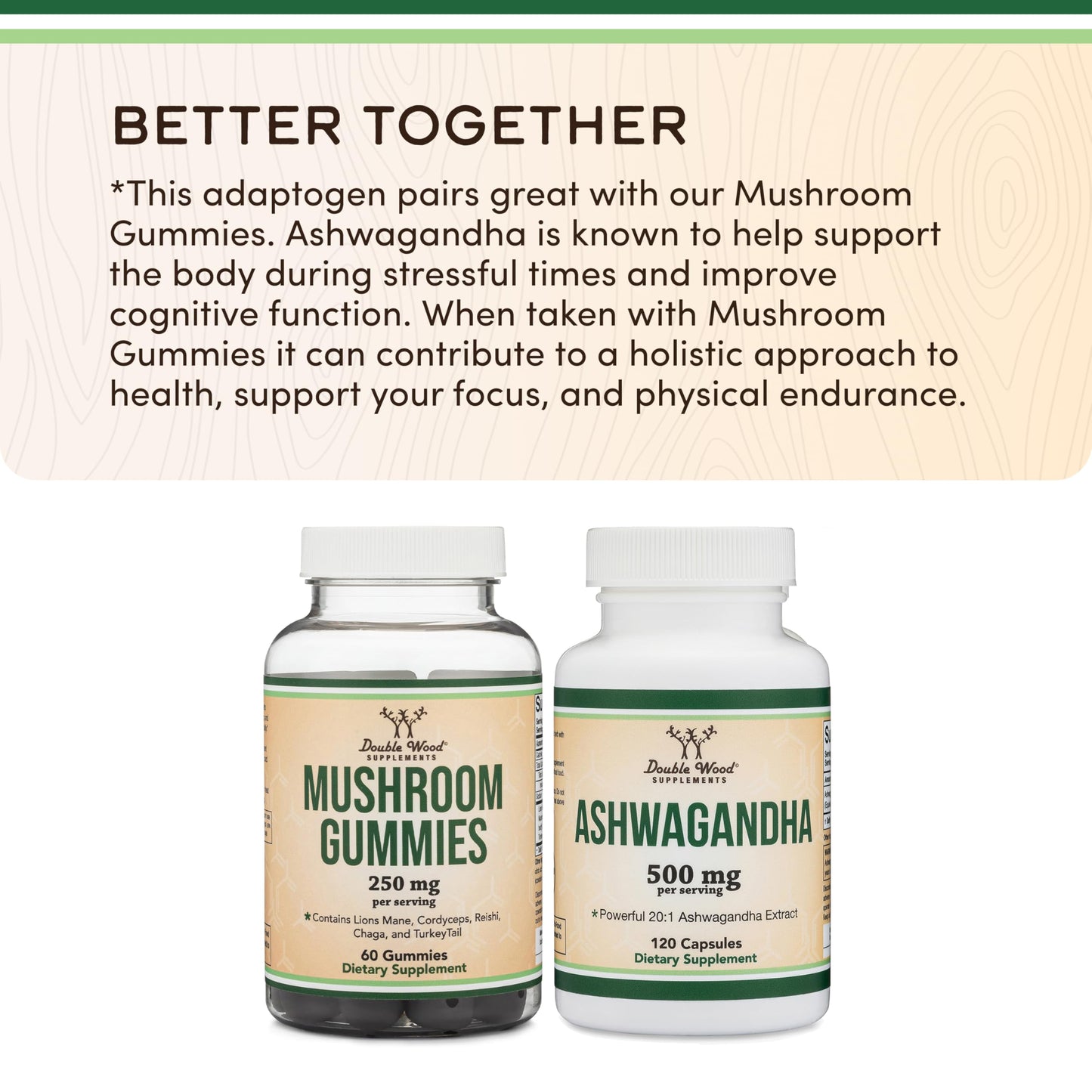 Double Wood Mushroom Gummies 60-Count – 2,500mg Immune Support