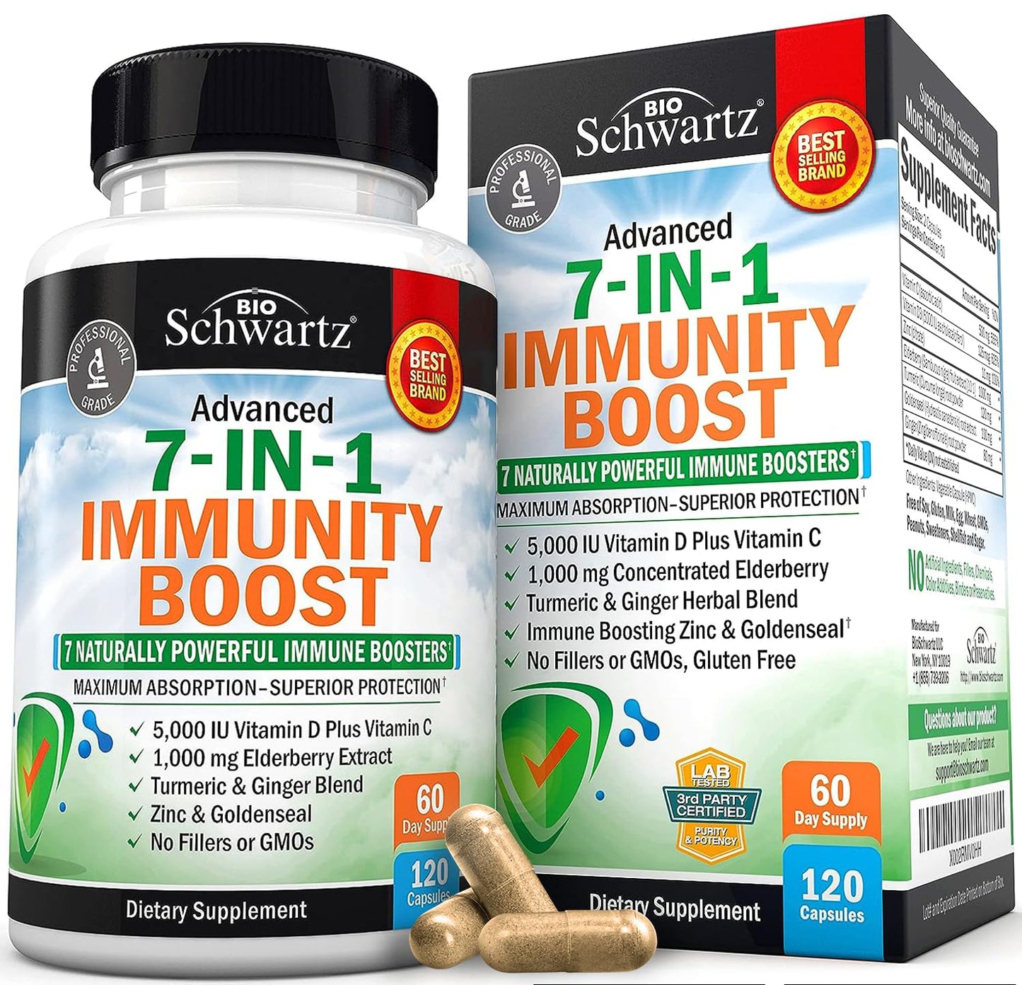 Immune Support Supplement with Zinc, Vitamin C, Vitamin D 5000 IU, Elderberry, Ginger, D3 & Goldenseal – Dr Approved Immunity Vitamins for Adults (120ct)