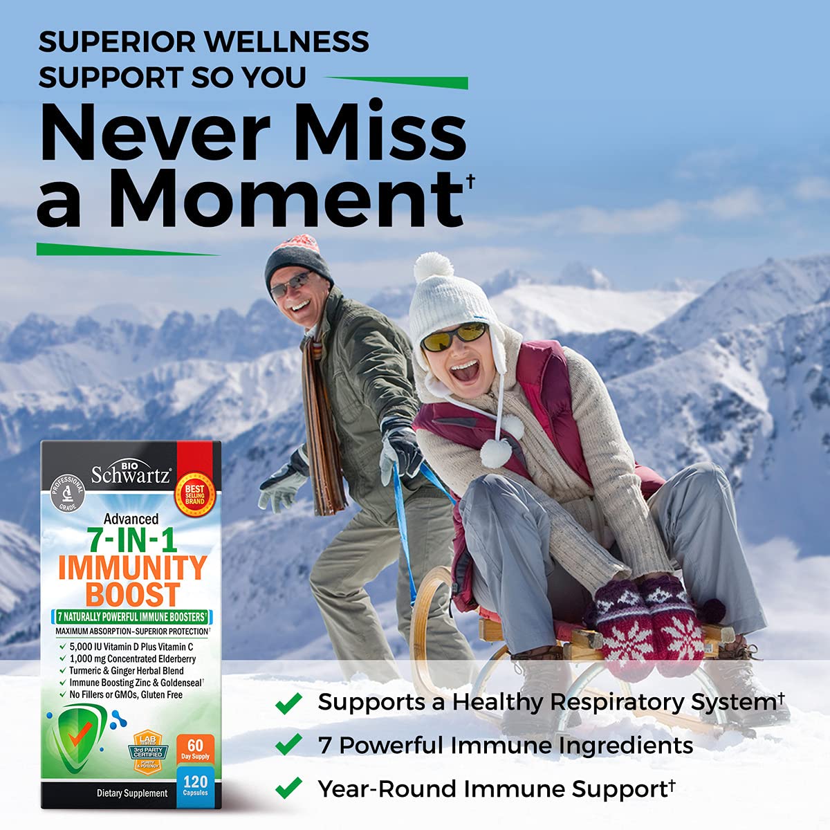 Immune Support Supplement with Zinc, Vitamin C, Vitamin D 5000 IU, Elderberry, Ginger, D3 & Goldenseal – Dr Approved Immunity Vitamins for Adults (120ct)