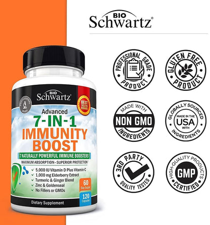 Immune Support Supplement with Zinc, Vitamin C, Vitamin D 5000 IU, Elderberry, Ginger, D3 & Goldenseal – Dr Approved Immunity Vitamins for Adults (120ct)