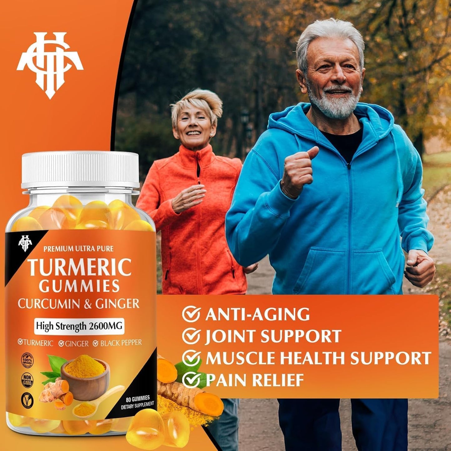Turmeric Curcumin Gummies (2 Pack) – Ginger & Black Pepper | Immune & Muscle Support | Vegan, Gluten Free