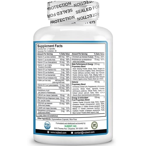 Multivitamin for Men – 38 Nutrients, 60 Vegan Capsules, 1 Month Supply