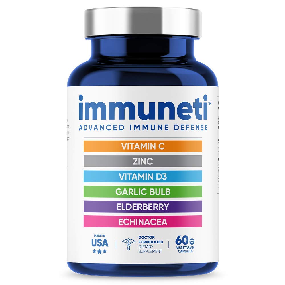 Immuneti - 6-in-1 Immune Support with Vitamin C, D3, Zinc, Elderberry, Garlic & Echinacea
