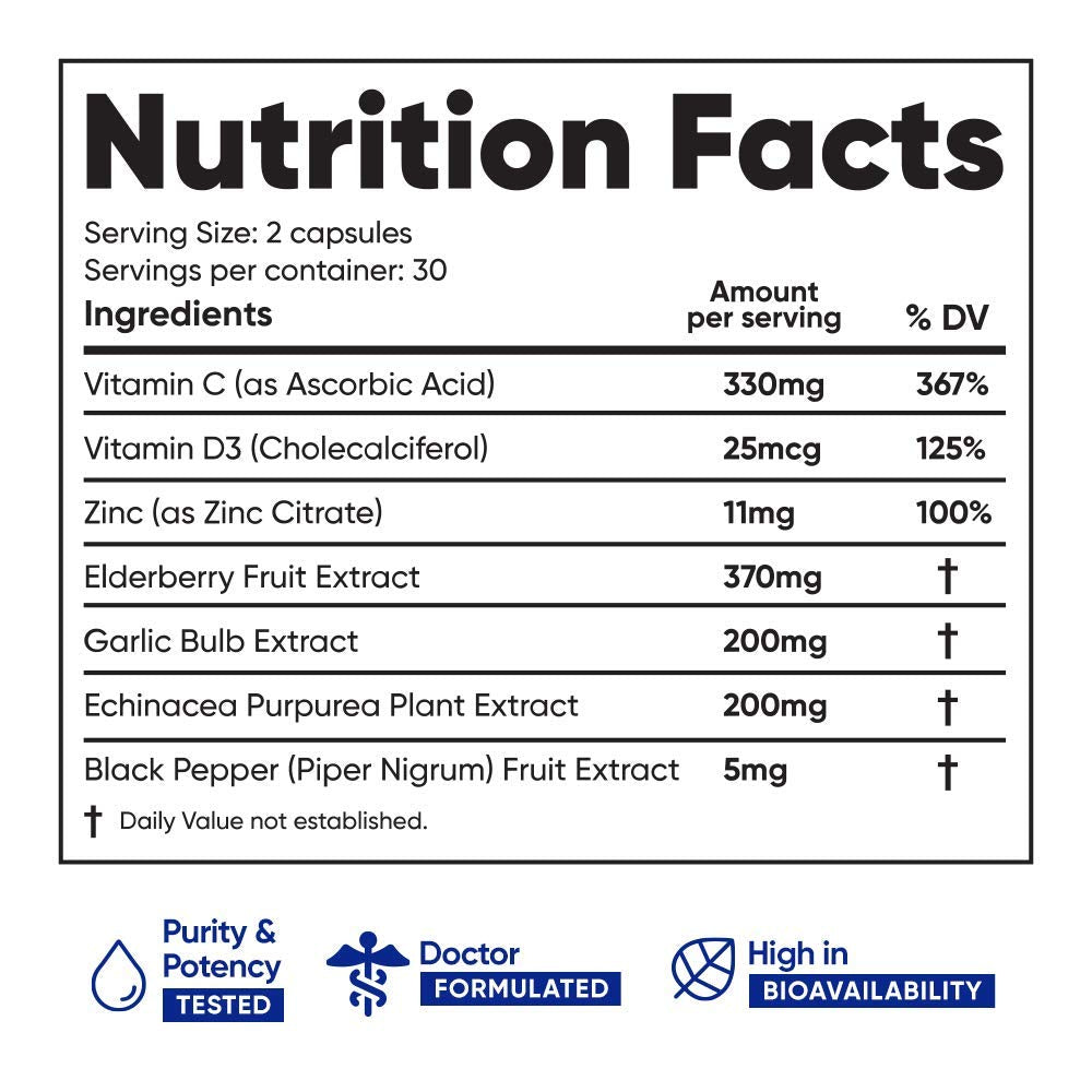 Immuneti - 6-in-1 Immune Support with Vitamin C, D3, Zinc, Elderberry, Garlic & Echinacea