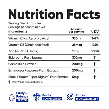 Immuneti - 6-in-1 Immune Support with Vitamin C, D3, Zinc, Elderberry, Garlic & Echinacea