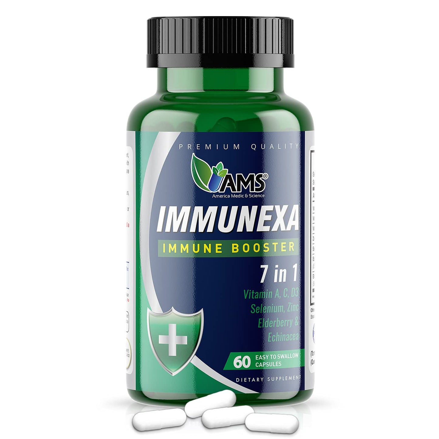 America Medic & Science Immunexa 7 in 1 Immune Support Booster (60 Capsules) – Vitamin A, C, D3, Zinc, Elderberry, Echinacea, Selenium | Gluten-Free, Non-GMO