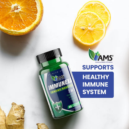 America Medic & Science Immunexa 7 in 1 Immune Support Booster (60 Capsules) – Vitamin A, C, D3, Zinc, Elderberry, Echinacea, Selenium | Gluten-Free, Non-GMO