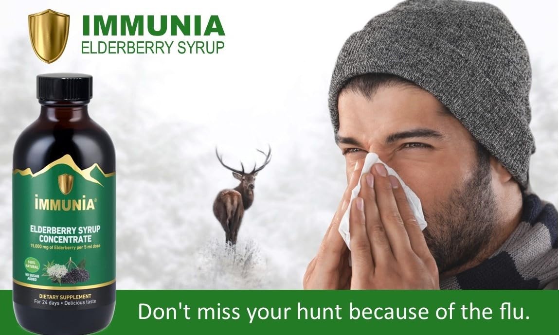 Immunia Elderberry Syrup – No Sugar Added, with Elderberry, Elderflower, Thyme & Peppermint | 24 Days per Bottle (1-Pack)