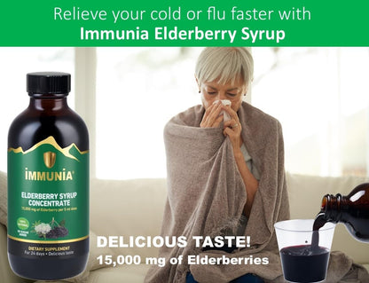 Immunia Elderberry Syrup – No Sugar Added, with Elderberry, Elderflower, Thyme & Peppermint | 24 Days per Bottle (1-Pack)