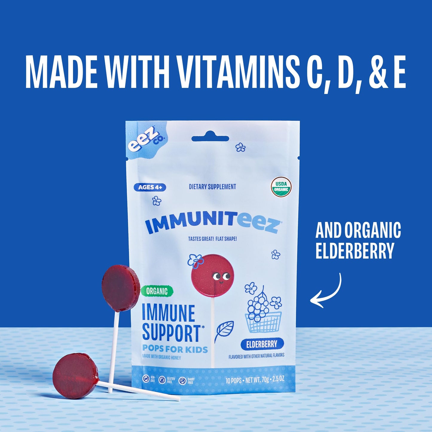 Immuniteez Organic Elderberry Lollipops for Kids - Immune Support