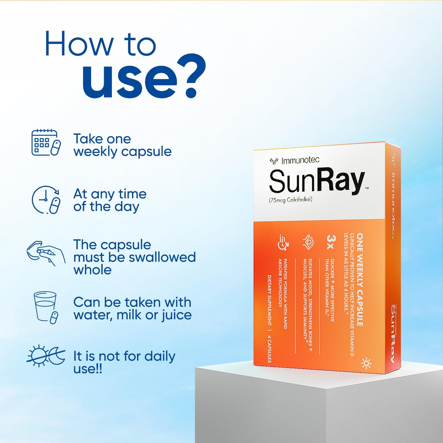 Immunotec Sunray Calcifediol 75 mcg | Once-Weekly Vitamin D, Superior Absorption