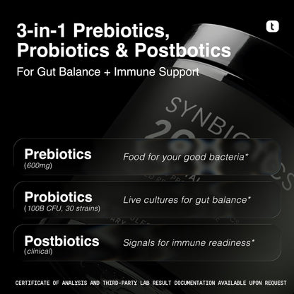 Toniiq Prebiotics and Probiotics – 200B TFU Synbiotic with IMMUSE and ButyraGen – 30 Strains – 60 Capsules
