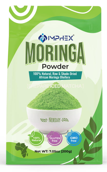 IMPHEX Moringa Powder – Raw & Natural from Senegal | 100% Pure Superfood | Rich in Iron, Calcium & Antioxidants | Non-GMO, Gluten-Free, No Additives | 7.05 oz (200g)