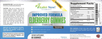 Improved Formula Organic Elderberry Gummies - USDA Certified - Vitamin C & Zinc - Chewable Sambucus - Immune System Support - Vegetarian & Vegan - Dark Cherry Flavored - Gluten Free - Non-GMO