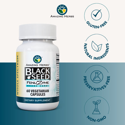Amazing Herbs Black Seed Bronc-Care – Immune Support Capsules, Vegan, Gluten-Free, Non-GMO (60 Count)