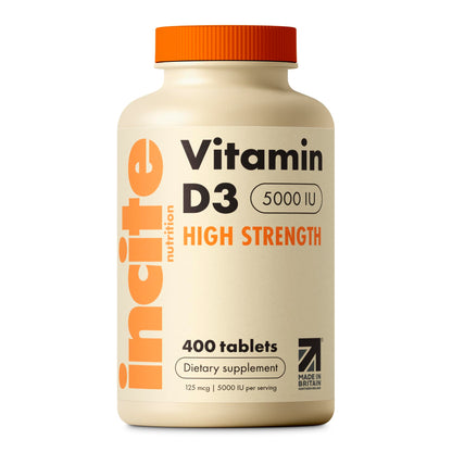 Incite Nutrition Vitamin D3 5000iu - 400 Micro Tablets, High Strength, UK Made