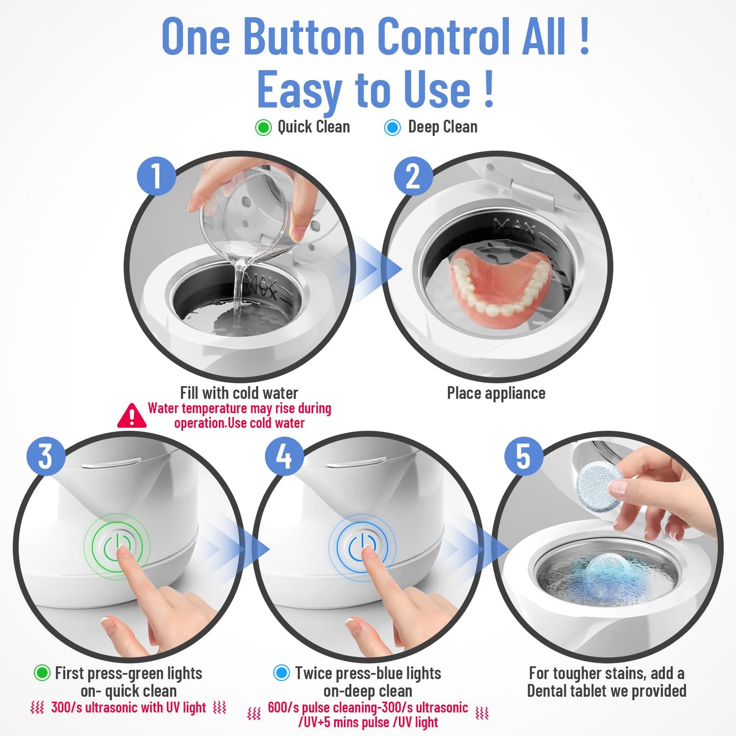 Ultrasonic Retainer Cleaner with Tablets and Brush Kit - UV Sonic Cleaner