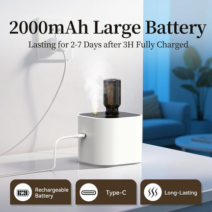 Waterless Portable Essential Oil Diffuser – Battery-Operated Mini Diffuser with 3 Mist Modes, 10ml Oil Included (White)