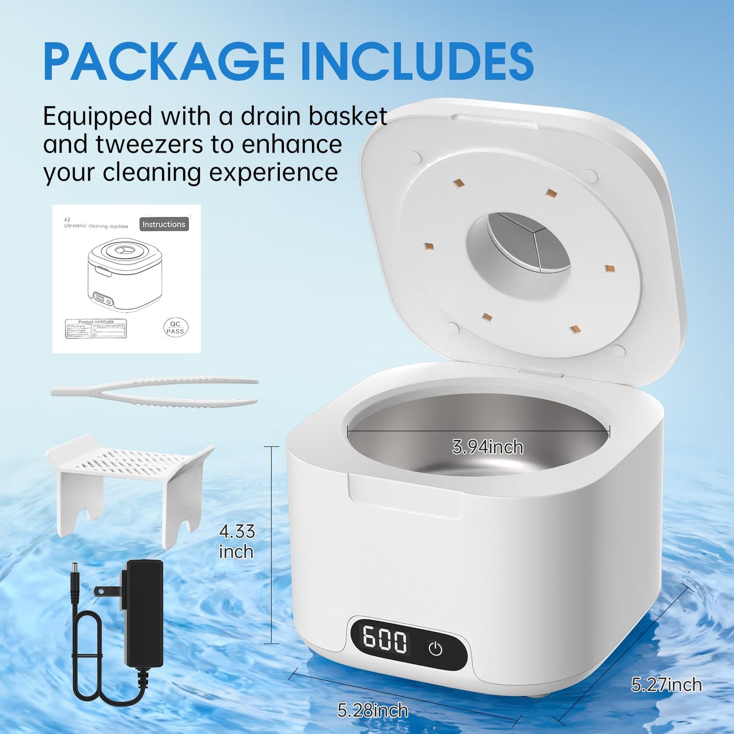 Ultrasonic Retainer Cleaner with UV Light – 49kHz, Digital Timer