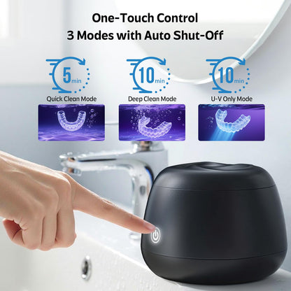 Ultrasonic Retainer Cleaner Machine 48kHz – 200ml Cleaning Pod (Black) for Aligners & Dentures