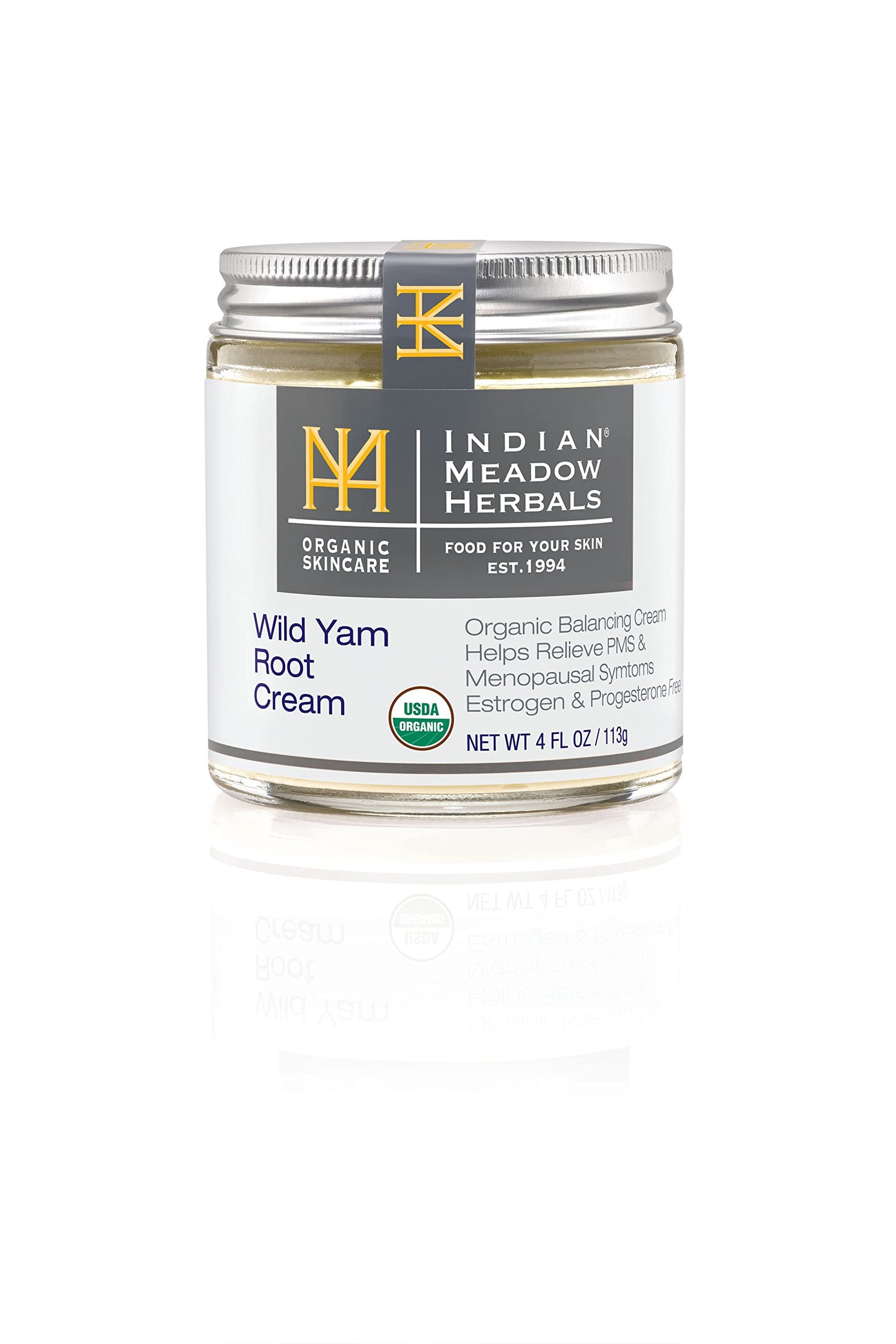 Indian Meadow Herbals Wild Yam Root Cream (4oz) – Organic PMS & Menopause Relief, Estrogen & Progesterone-Free | Made in USA
